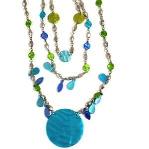 Layered Silver tone Colorful drop Beads Long Necklace - Women's Fashion Jewelry